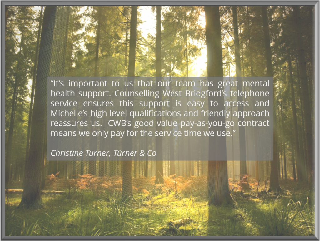 Written testimonial with background of trees