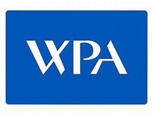 WPA's logo. White letters W P A on a blue background.