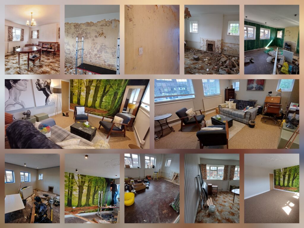 Collage showing different stages of the office renovation of the therapy office at 16A Hilton Crescent
